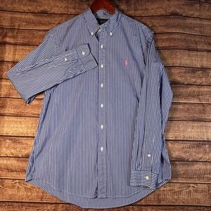 Ralph Lauren Mens Custom Fit Striped Button Down Shirt Blue White L Pink Pony
